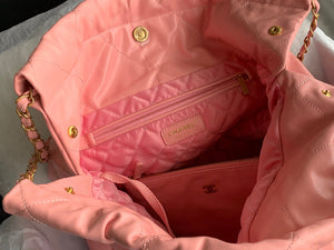 Chanel 22 Large Handbag Shiny Calfskin Gold-Tone Metal AS3262 Pink - Default Title - View 7