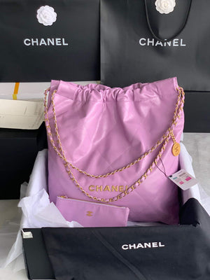 Chanel 22 Large Handbag Shiny Calfskin Gold-Tone Metal AS3262 Purple - Default Title - View 2
