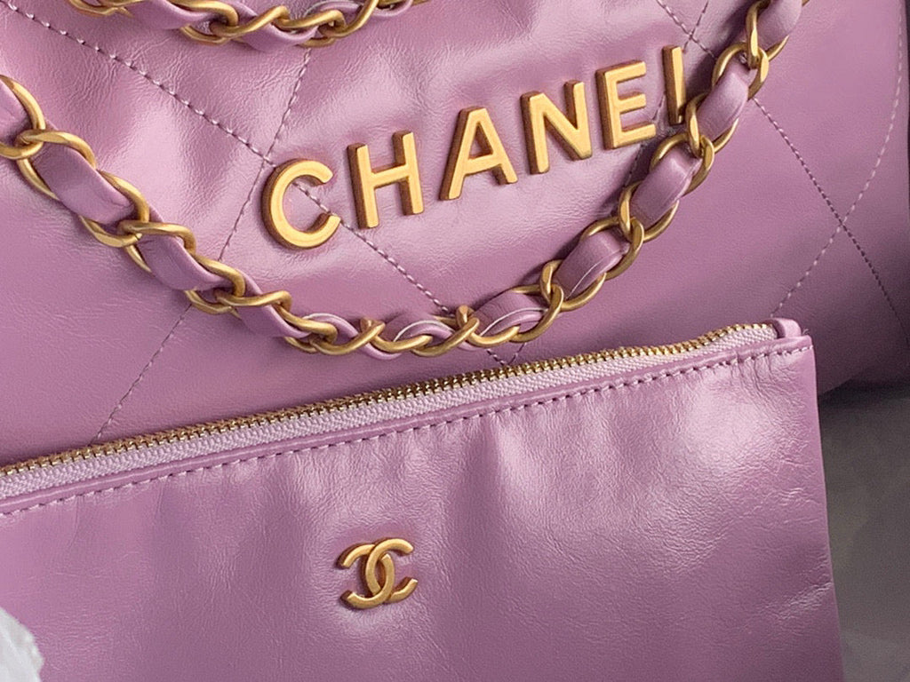 Chanel 22 Large Handbag Shiny Calfskin Gold-Tone Metal AS3262 Purple