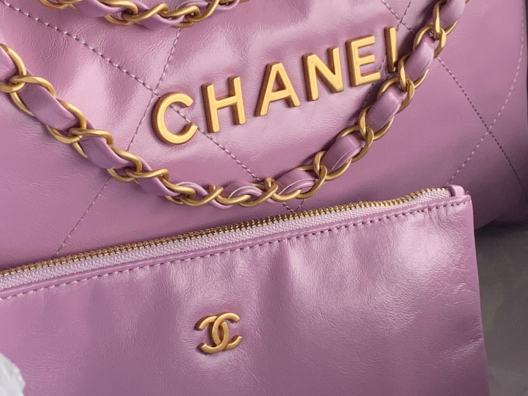 Chanel 22 Large Handbag Shiny Calfskin Gold-Tone Metal AS3262 Purple - Default Title - View 3