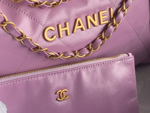 Chanel 22 Large Handbag Shiny Calfskin Gold-Tone Metal AS3262 Purple - Default Title - View 3