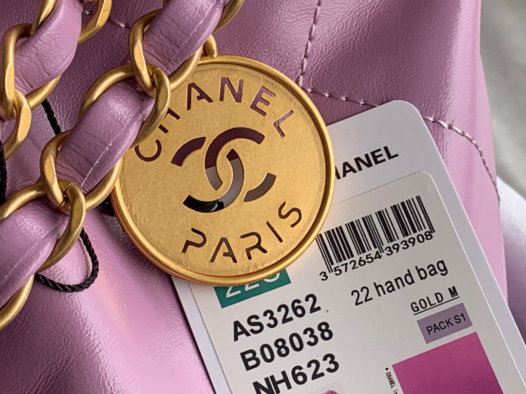 Chanel 22 Large Handbag Shiny Calfskin Gold-Tone Metal AS3262 Purple - Default Title - View 4