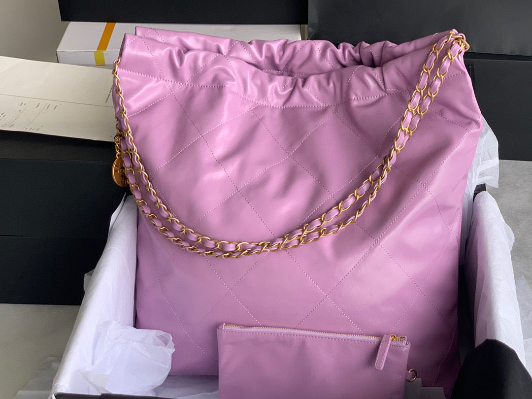 Chanel 22 Large Handbag Shiny Calfskin Gold-Tone Metal AS3262 Purple - Default Title - View 5