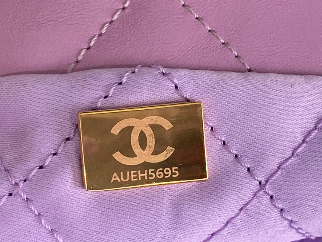 Chanel 22 Large Handbag Shiny Calfskin Gold-Tone Metal AS3262 Purple - Default Title - View 9