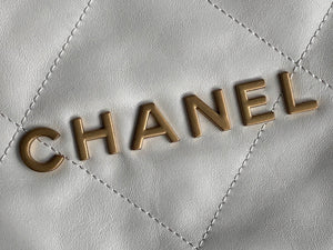 Chanel 22 Large Handbag Shiny Calfskin Gold-Tone Metal AS3262 White - Default Title - View 6