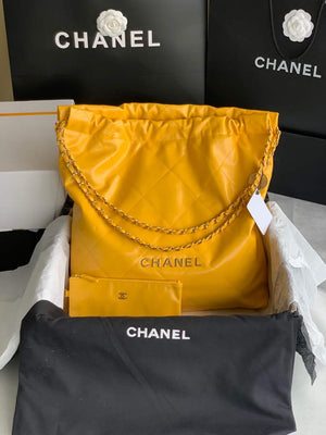Chanel 22 Large Handbag Shiny Calfskin Gold-Tone Metal AS3262 Yellow - Default Title - View 1