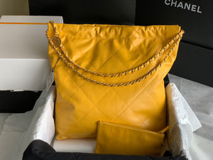 Chanel 22 Large Handbag Shiny Calfskin Gold-Tone Metal AS3262 Yellow - Default Title - View 5