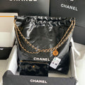 Chanel 22 Large Handbag Shiny Calfskin Lacquered Metal AS3262 Black Logo White - Default Title - View 1