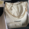 Chanel 22 Large Handbag Shiny Calfskin Lacquered Metal AS3262 White Logo Black - Default Title - View 1