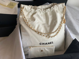 Chanel 22 Large Handbag Shiny Calfskin Lacquered Metal AS3262 White Logo Black - Default Title - View 1