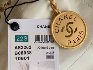 Chanel 22 Large Handbag Shiny Calfskin Lacquered Metal AS3262 White Logo Black - Default Title - View 4