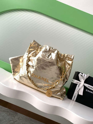 Chanel 22 Handbag Fantasy color Calfskin & Gold-Tone Metal AS3261 Gold - Default Title - View 1