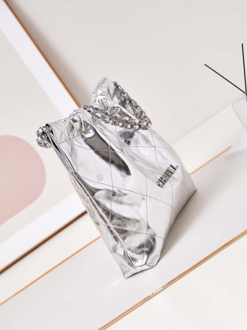 Chanel 22 Handbag Fantasy color Calfskin & Silver-Tone Metal AS3261 Silver - Default Title - View 3