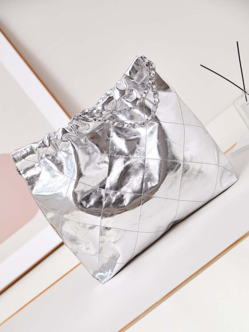 Chanel 22 Handbag Fantasy color Calfskin & Silver-Tone Metal AS3261 Silver