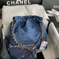 Chanel 22 Handbag Gold-Tone Metal Canvas AS3260 Blue denim - Default Title - View 1