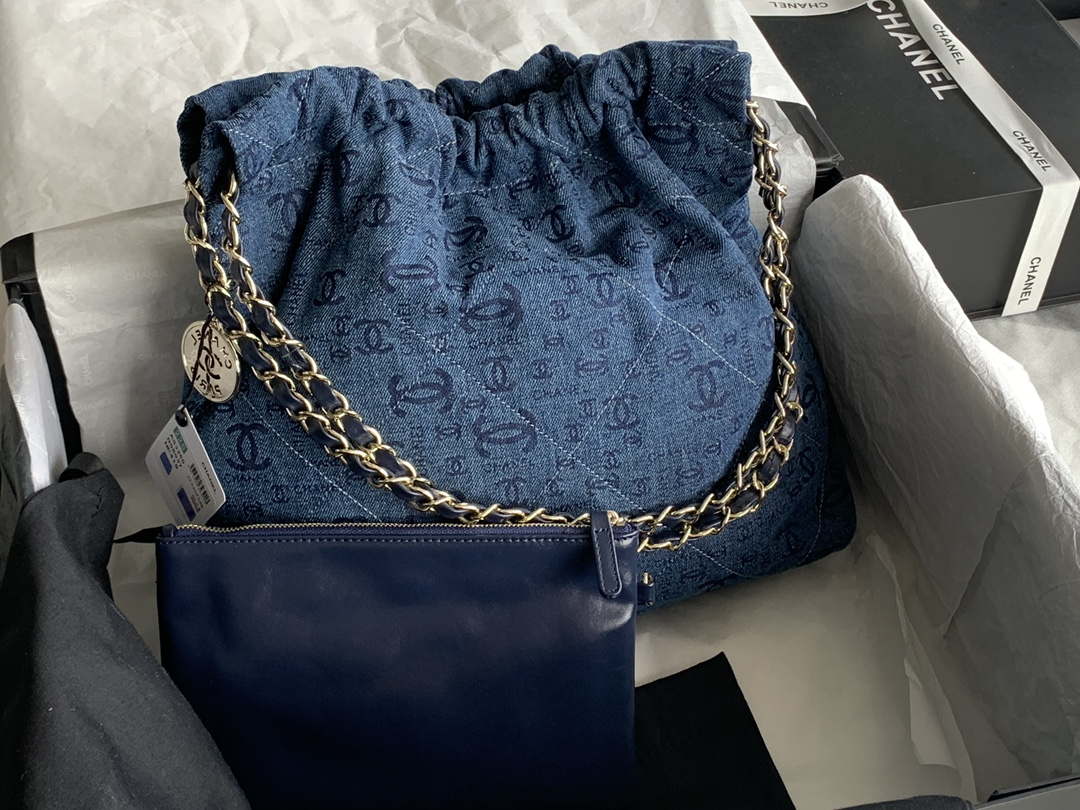 Chanel 22 Handbag Gold-Tone Metal Canvas AS3260 Blue denim - Default Title - View 5
