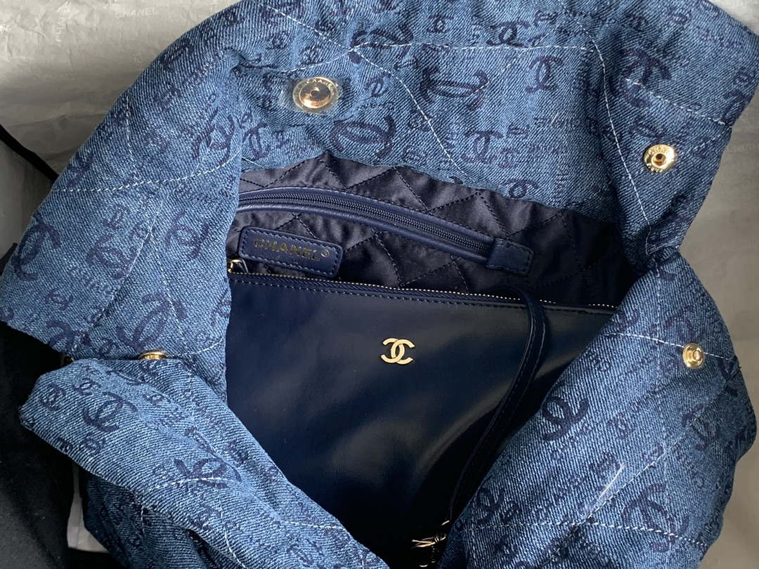 Chanel 22 Handbag Gold-Tone Metal Canvas AS3260 Blue denim - Default Title - View 7