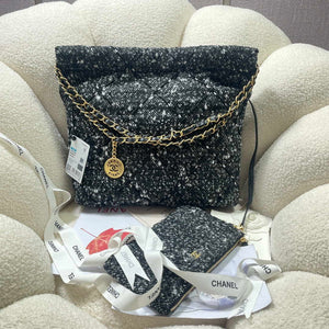Chanel 22 Handbag Gold-Tone Metal Canvas AS3260 Gray and White - Default Title - View 2