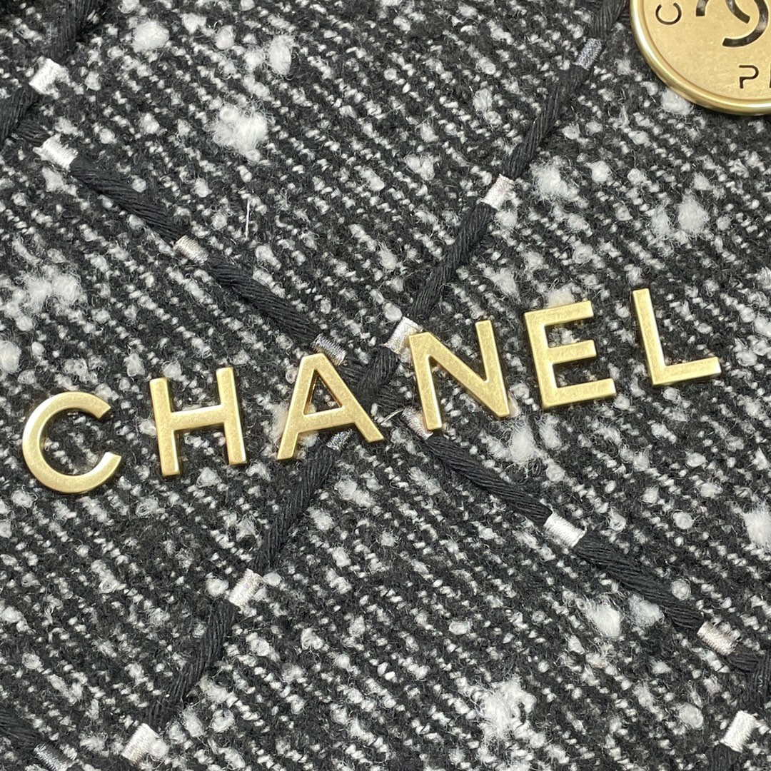 Chanel 22 Handbag Gold-Tone Metal Canvas AS3260 Gray and White - Default Title - View 5
