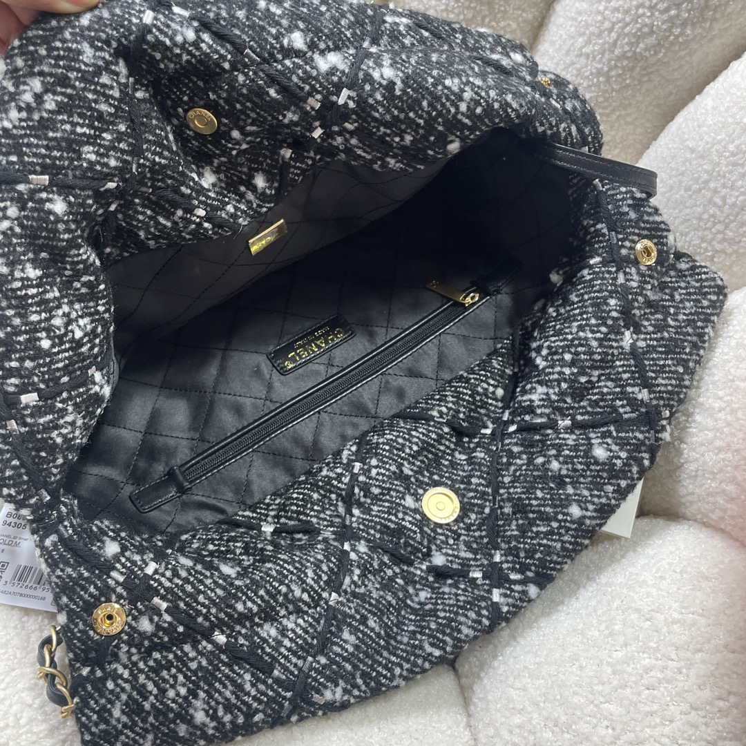 Chanel 22 Handbag Gold-Tone Metal Canvas AS3260 Gray and White - Default Title - View 7