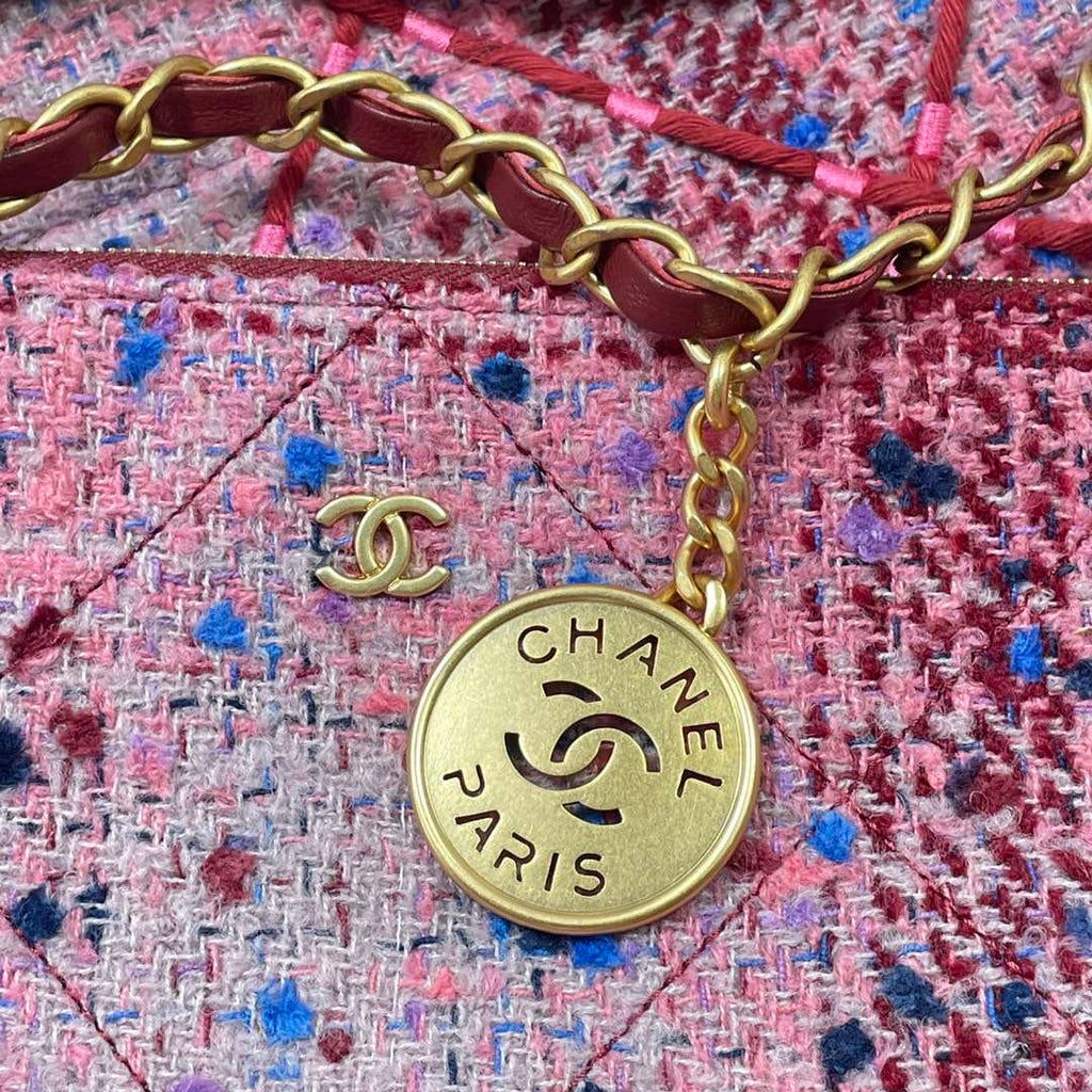 Chanel 22 Handbag Gold-Tone Metal Canvas AS3260 Pink