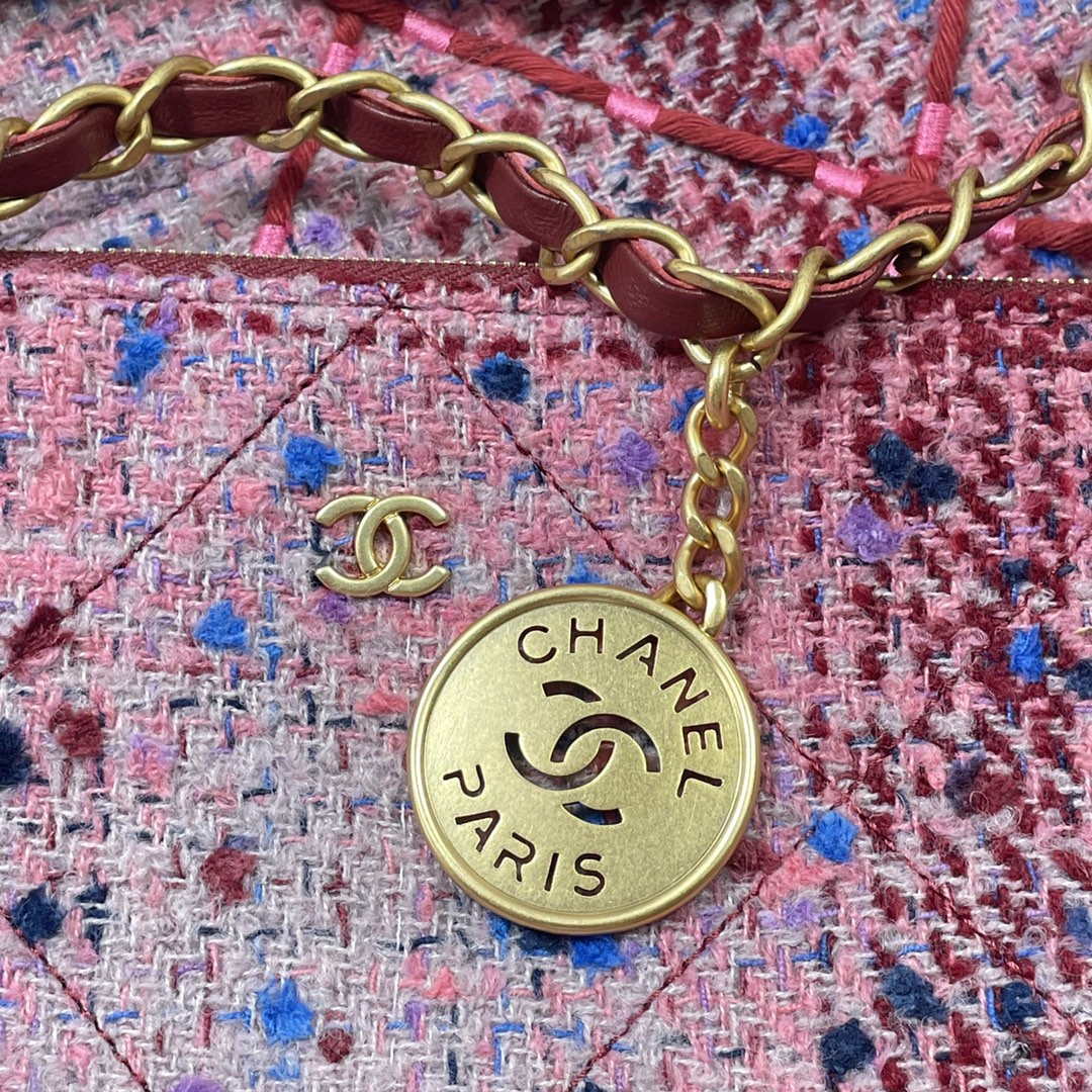 Chanel 22 Handbag Gold-Tone Metal Canvas AS3260 Pink - Default Title - View 6
