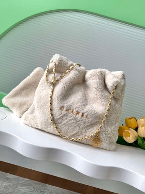 Chanel 22 Handbag Sheep wool & Gold-Tone Metal AS3261 Beige - Default Title - View 1