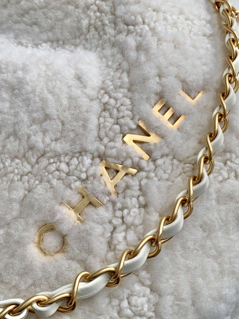 Chanel 22 Handbag Sheep wool & Gold-Tone Metal AS3261 Beige - Default Title - View 5