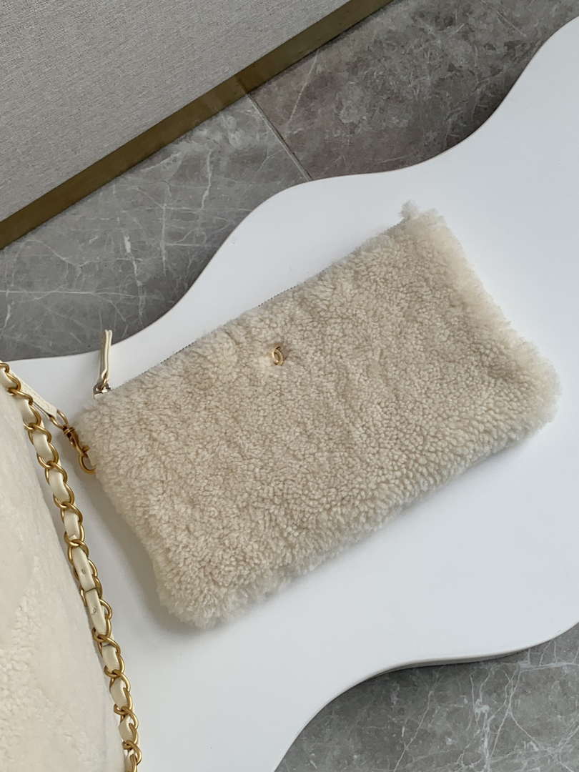 Chanel 22 Handbag Sheep wool & Gold-Tone Metal AS3261 Beige - Default Title - View 7