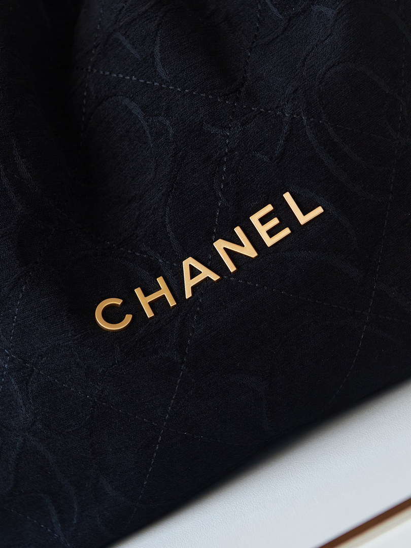 Chanel 22 Handbag Shiny AS3261 Black Velvet Gold - Default Title - View 3