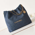 Chanel 22 Handbag Shiny AS3261 Navy Blue Velvet Gold - Default Title - View 1