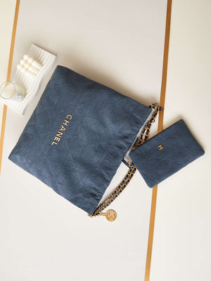 Chanel 22 Handbag Shiny AS3261 Navy Blue Velvet Gold - Default Title - View 7