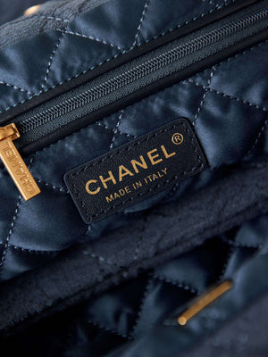 Chanel 22 Handbag Shiny AS3261 Navy Blue Velvet Gold - Default Title - View 8