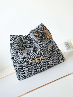 Chanel 22 Handbag Shiny AS3261 White & Black Velvet Gold - Default Title - View 1