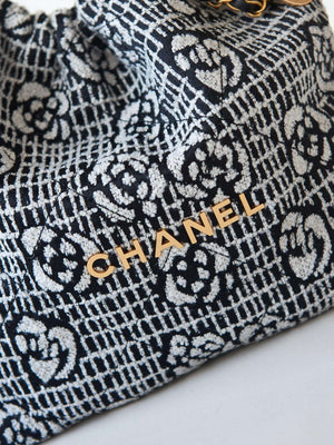 Chanel 22 Handbag Shiny AS3261 White & Black Velvet Gold - Default Title - View 2