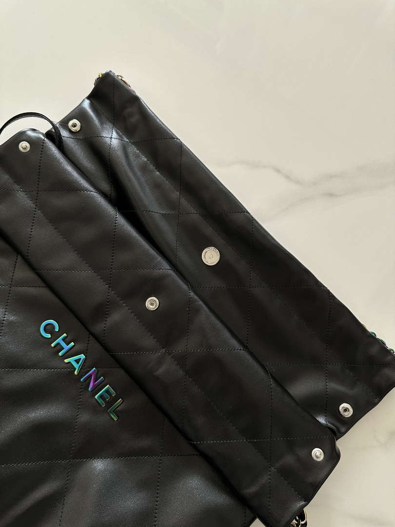 Chanel 22 Handbag Shiny Black Calfskin AS3261 with Symphony Hardware - Default Title - View 6