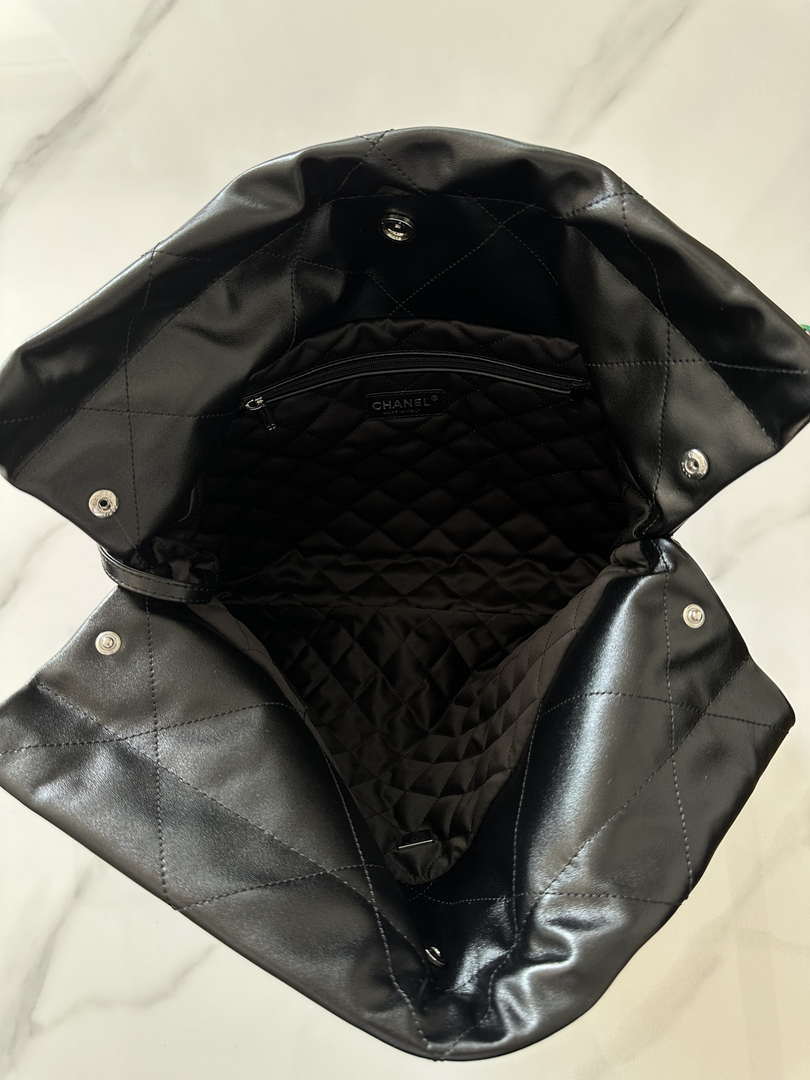 Chanel 22 Handbag Shiny Black Calfskin AS3261 with Symphony Hardware