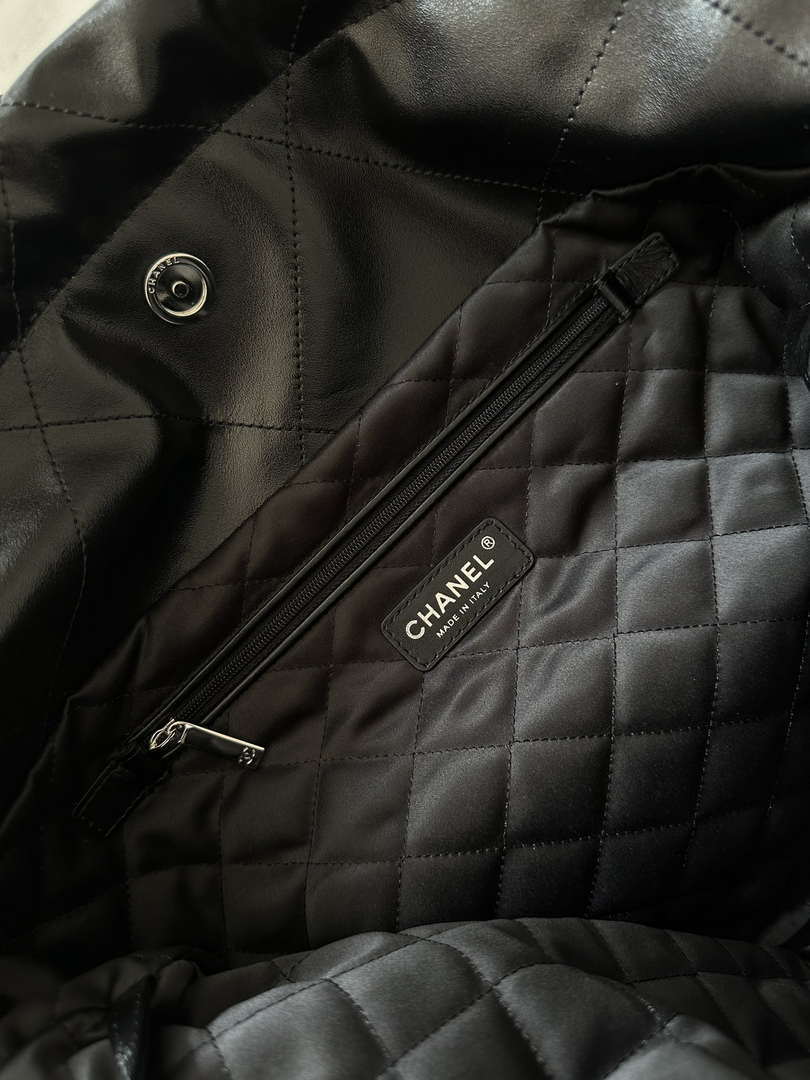 Chanel 22 Handbag Shiny Black Calfskin AS3261 with Symphony Hardware - Default Title - View 8