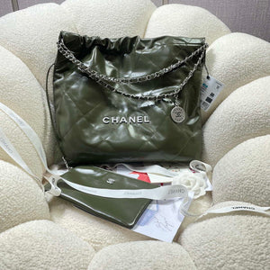 Chanel 22 Handbag Shiny Calfskin AS3261 Dark Green - Default Title - View 1