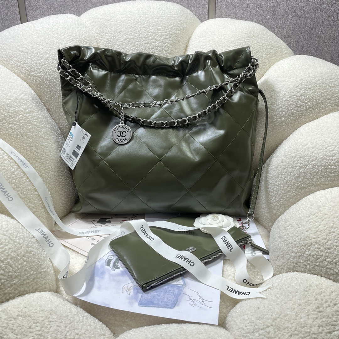 Chanel 22 Handbag Shiny Calfskin AS3261 Dark Green - Default Title - View 2