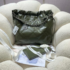 Chanel 22 Handbag Shiny Calfskin AS3261 Dark Green - Default Title - View 2