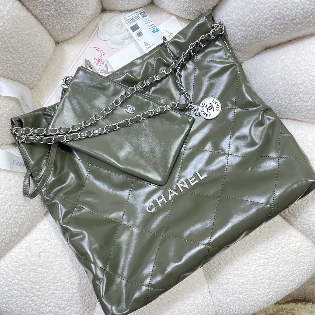 Chanel 22 Handbag Shiny Calfskin AS3261 Dark Green - Default Title - View 4