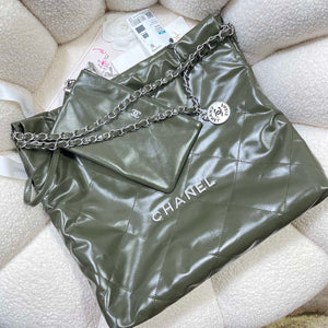 Chanel 22 Handbag Shiny Calfskin AS3261 Dark Green - Default Title - View 4