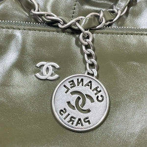 Chanel 22 Handbag Shiny Calfskin AS3261 Dark Green - Default Title - View 6