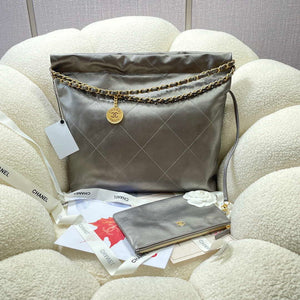 Chanel 22 Handbag Shiny Calfskin AS3261 Gray Silver - Default Title - View 2