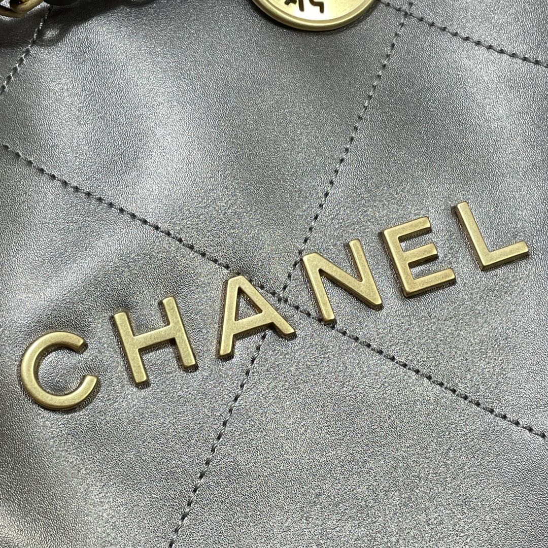 Chanel 22 Handbag Shiny Calfskin AS3261 Gray Silver - Default Title - View 5
