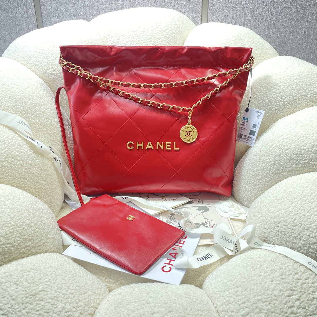 Chanel 22 Handbag Shiny Calfskin AS3261 Red - Default Title - View 1