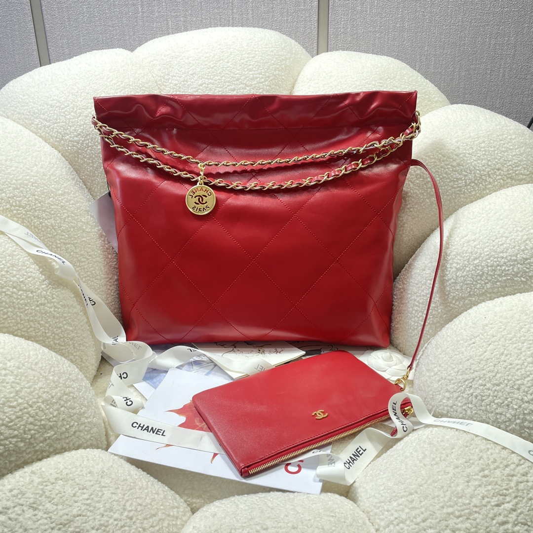 Chanel 22 Handbag Shiny Calfskin AS3261 Red - Default Title - View 2