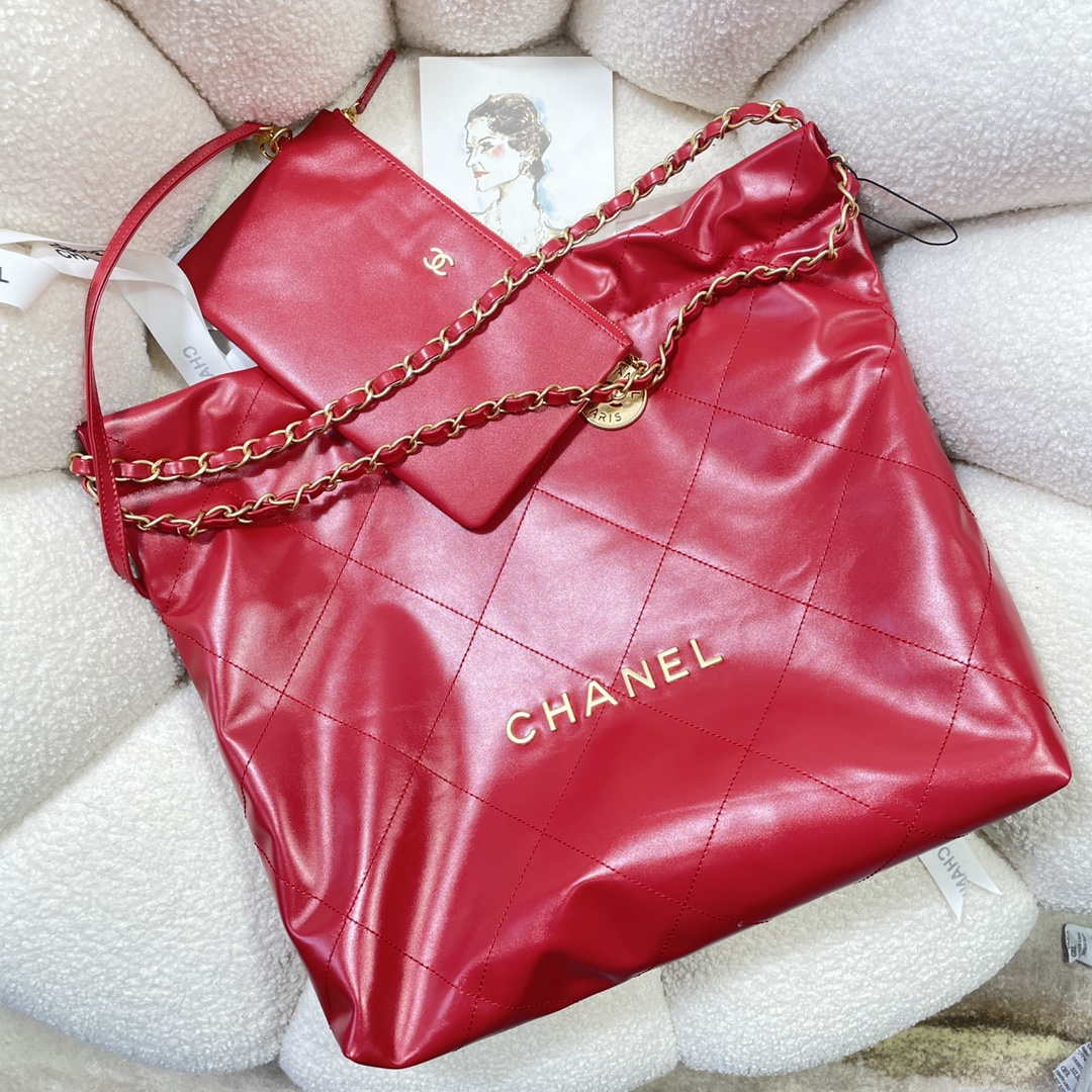 Chanel 22 Handbag Shiny Calfskin AS3261 Red - Default Title - View 4