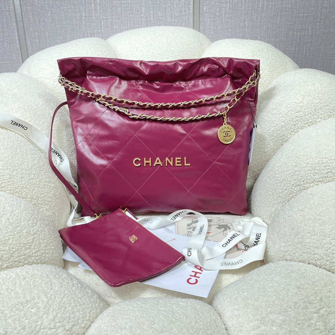 Chanel 22 Handbag Shiny Calfskin AS3261 Rose Red - Default Title - View 1